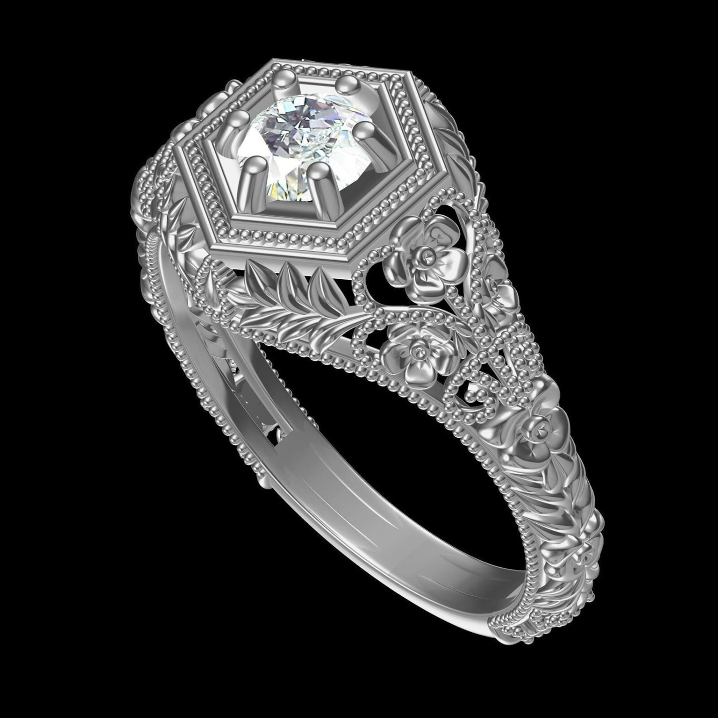 Art Deco Round Lab Created Solitaire Engagement Ring 925 Silver US5-15 Gift Ring