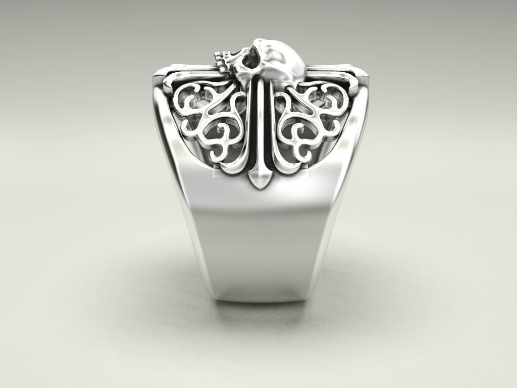 Punk Gothic Skull Cross Biker Ring 925 Silver Pirate Rider Jewelry Gift US5~15