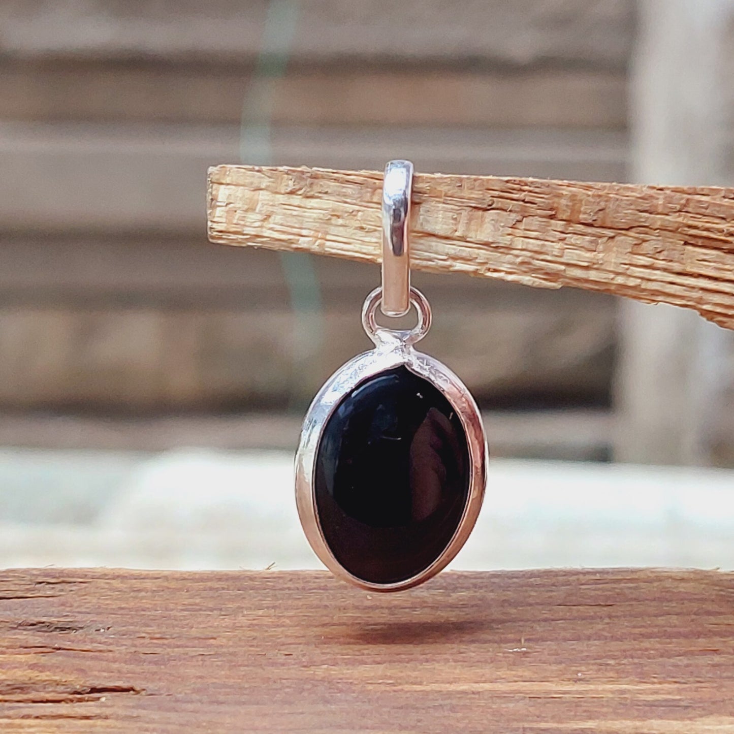 Ovel Black Onyx Pendant,925 Sterling Silver Black Gemstone Pendant Gift For Her