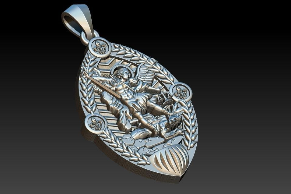 925 Silver San Miguel St Michael Archangel Gothic Charm Pendant Necklace For Men