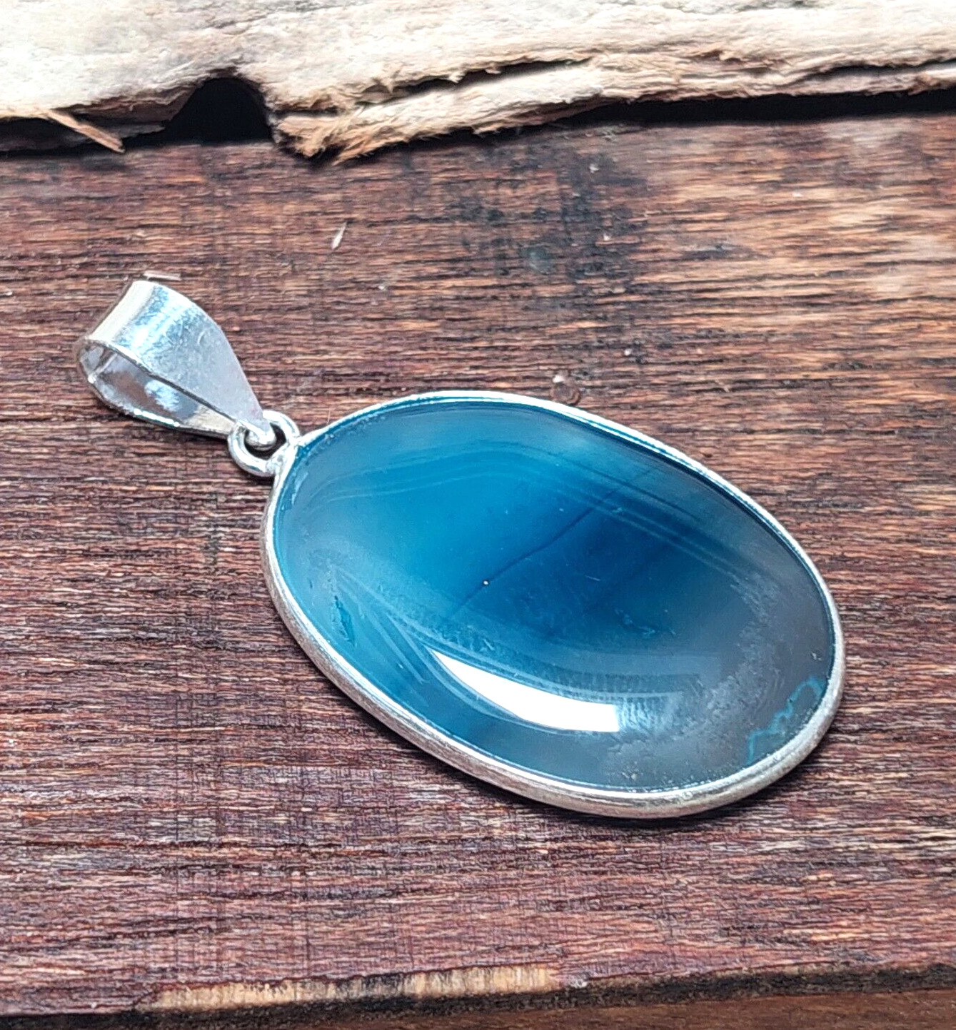 Blue Banded Agate Sterling Silver Pendent Handcrafted Gemstone Jewelry For Her