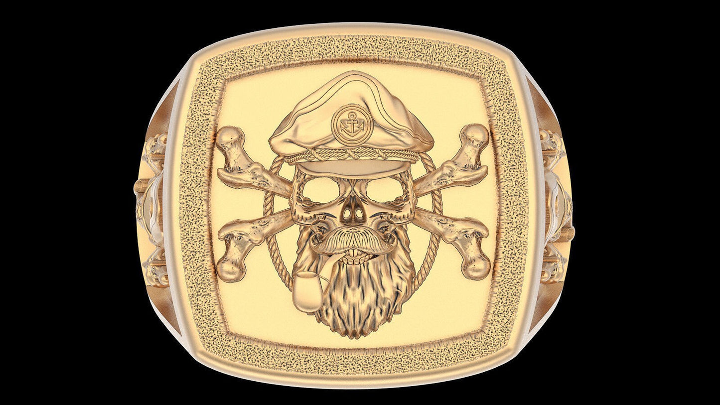 Brass Pirate Captain Ring Cross Bone Biker Style US5 ~15 Custom Skull Ring Gift