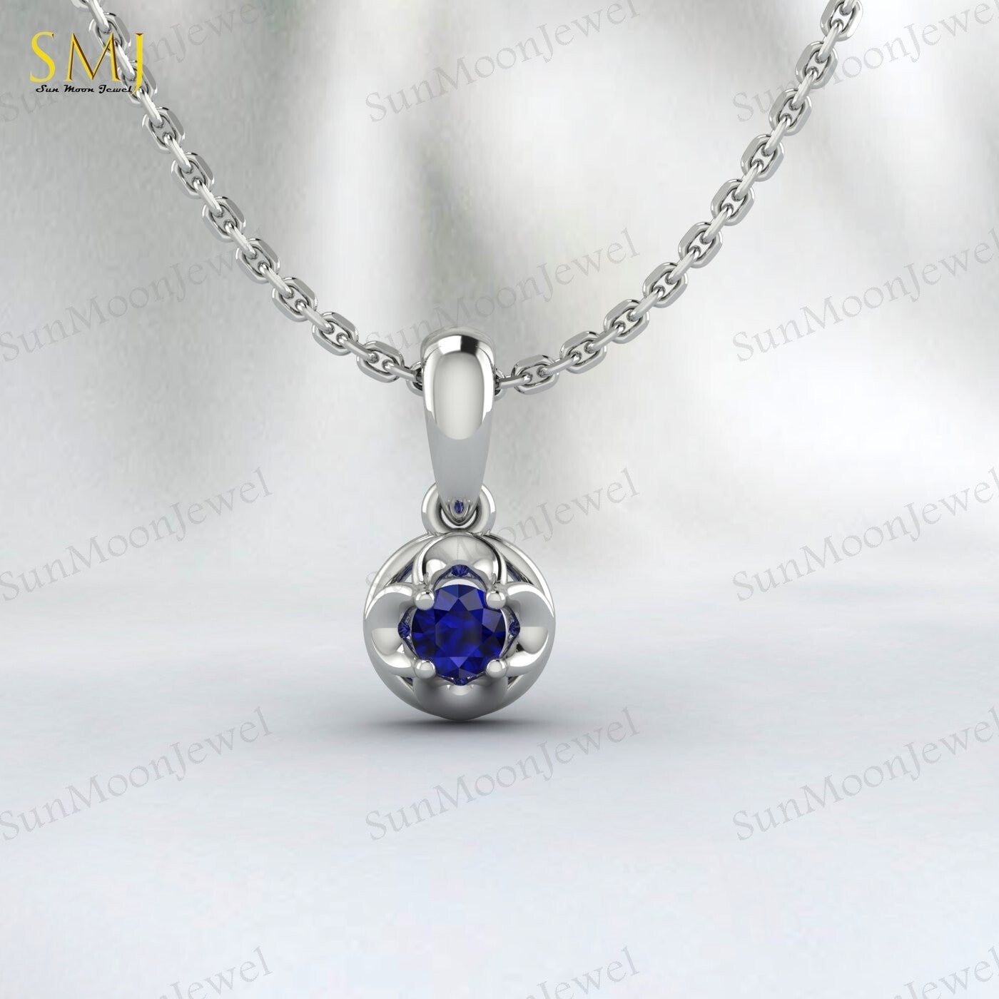 Lab Created Blue Sapphire Necklace Sepetember Birthstone 925silver Gift For Love
