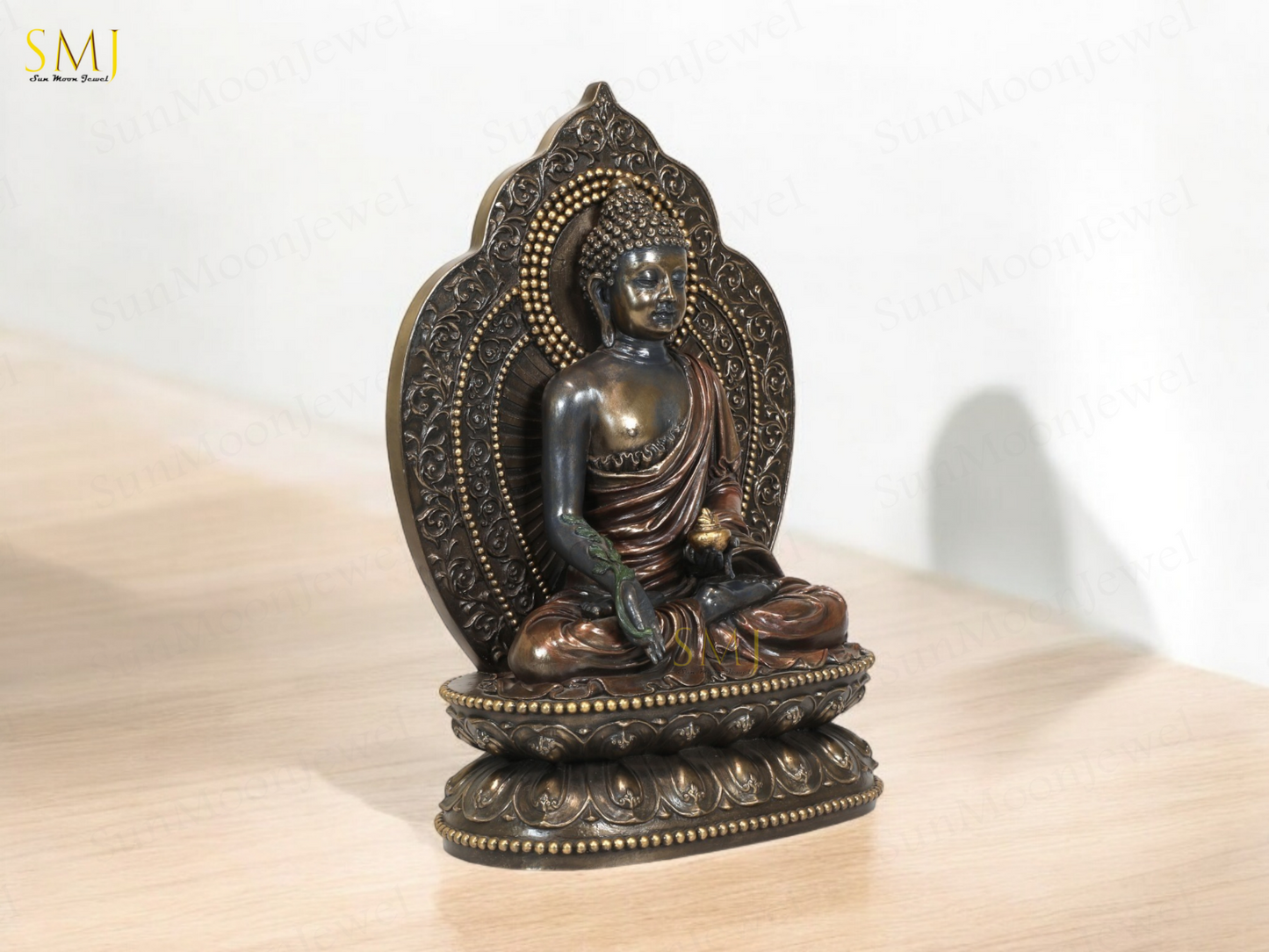 Copper Finish Buddha Statue Buddha Amitabha Figurine for Home & Temple Decor