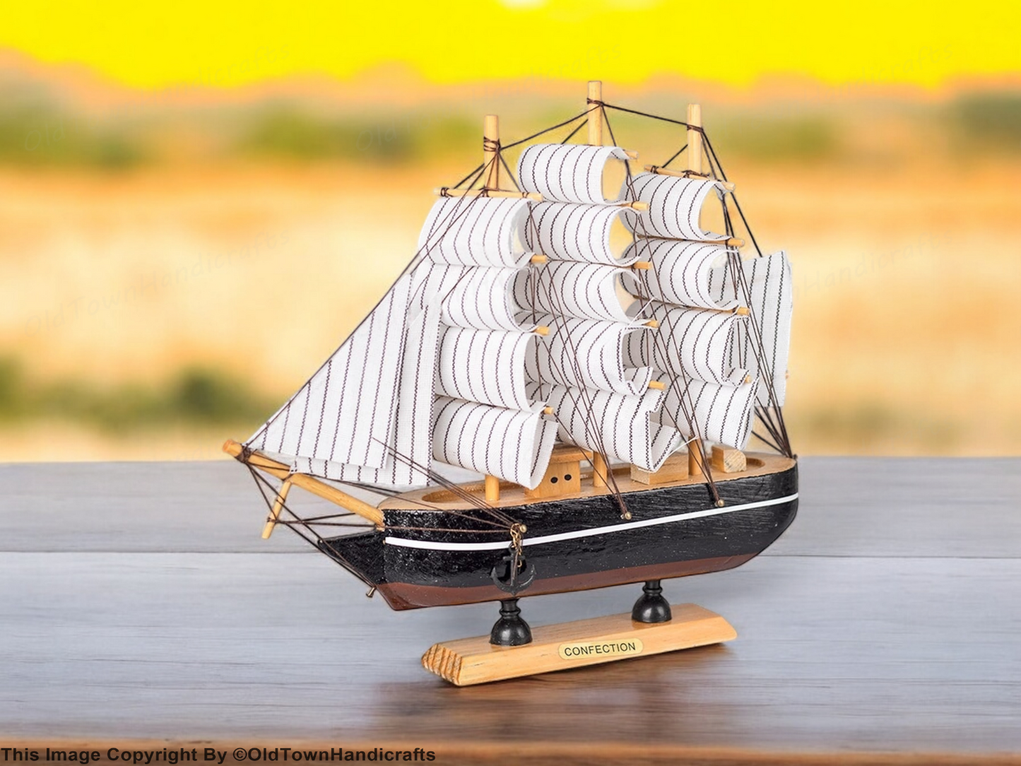 Handcrafted White Wooden Nautical Sailing Boat Ornament Decorative Marine Ship