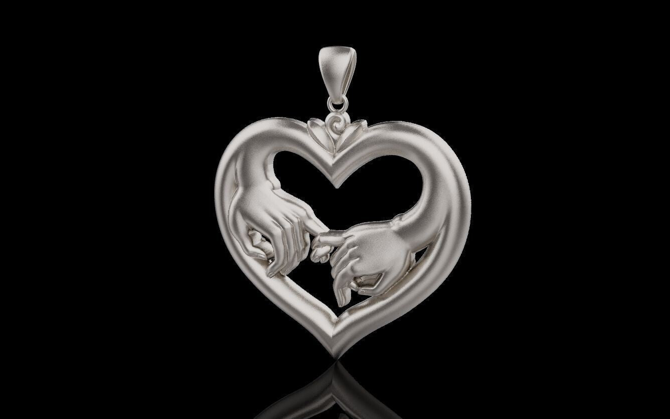 Couple Hand Heart Pendant 925 Sterling Silver Heart Necklace Gift For Friend