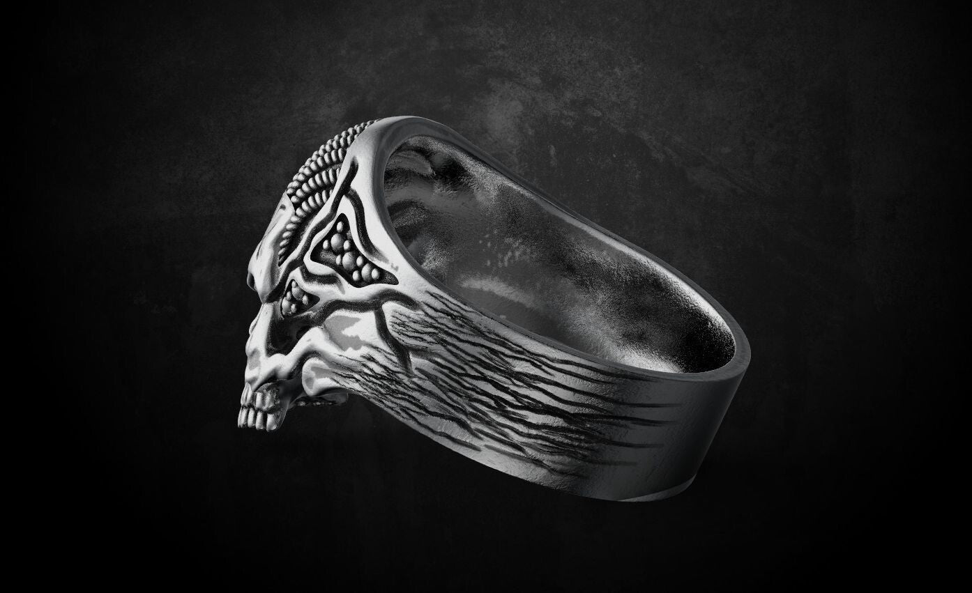 Vintage Silver Skull Rope Biker Gothic Ring US5~15 Bold Punk Retro Biker Ring