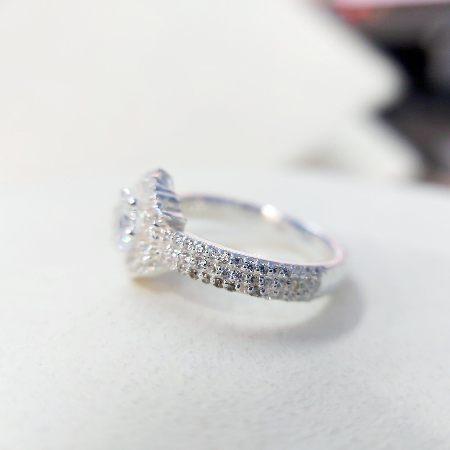 Halo Moissanite Flower Ring Lab Grown Silver Ring for Women Wedding Gift US5-15