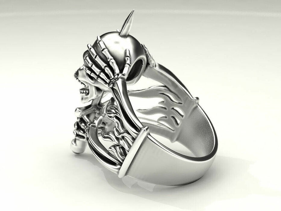 Silver Skull and Bone Biker Ring Gothic Men Women Gift Skull Ring US7-15