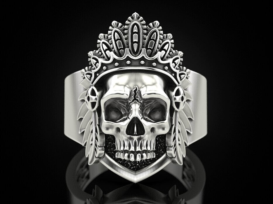 Silver Skull Wings Crown Ring Gothic Royal Biker Skull King Jewelry Ring US5~15