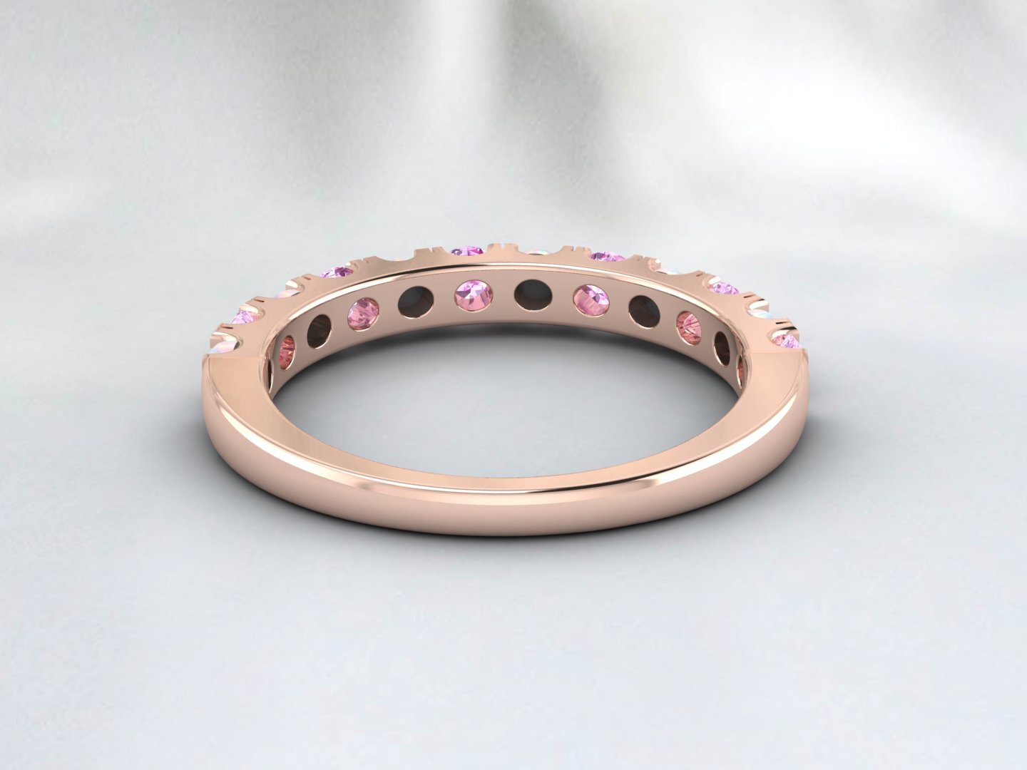 Natural Round Opal And Pink Sapphire Half Eternity Band Fine Silver Wedding Band