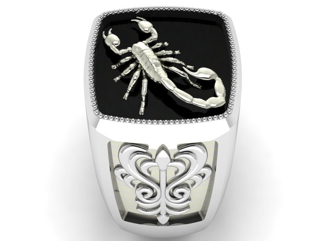 Silver 925 Scorpion Zodiac Ring Large Signet Punk Rock Style US5-15 Unisex Ring