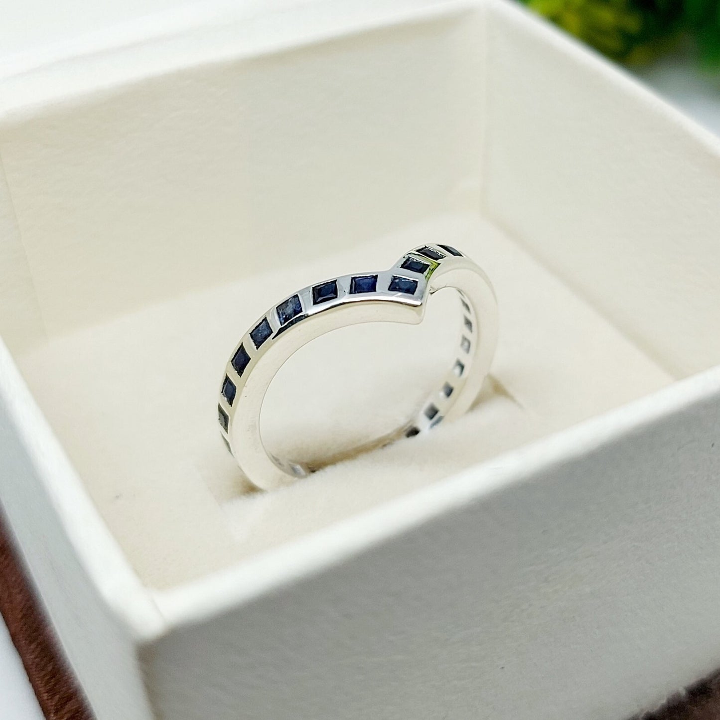 Princess Cut Blue Sapphire Curved Band 925 Sterling Silver Lab Created Ring Band