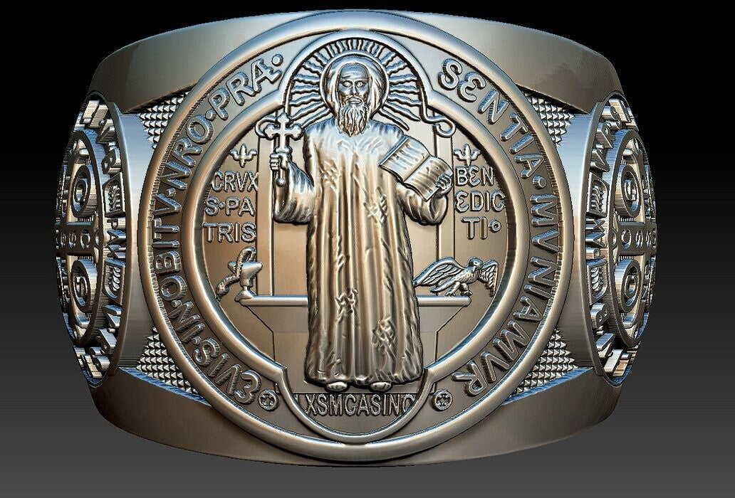 Saint Benedict Cross Ring 925 Silver Christian Signet Ring US5~15 Faith Gift