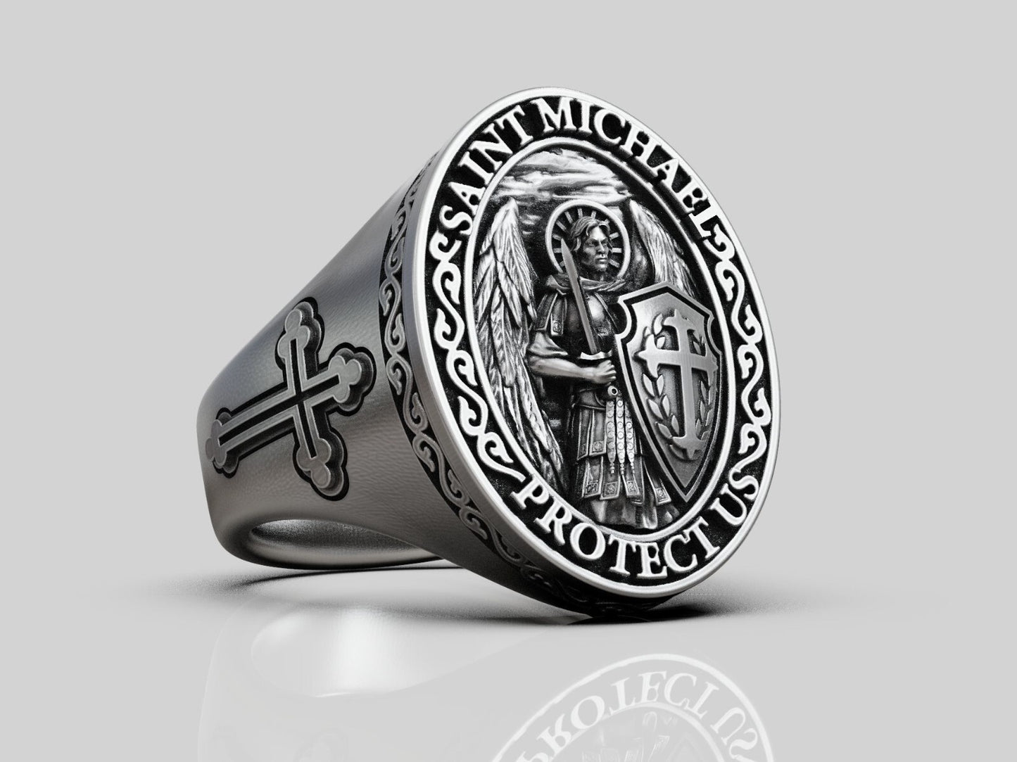 Saint Michael Archangel Ring Silver Signet Religious Ring Gift For Men US5~15
