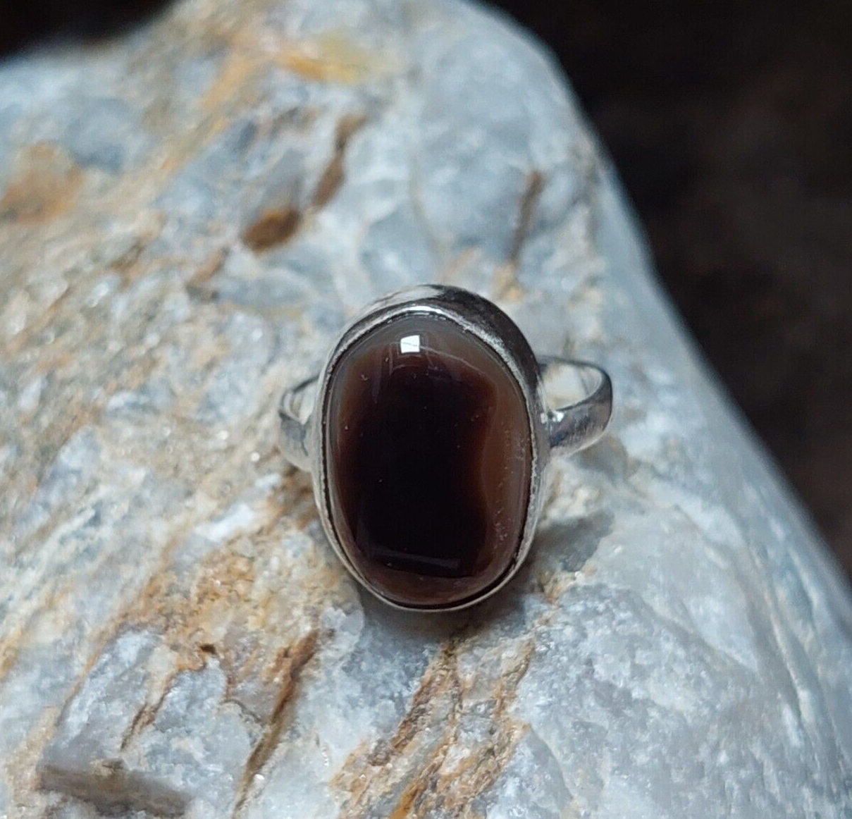 Genuine Brown Banded Agate Gemstone 925 Sterling Silver Ring,Birthstone Ring