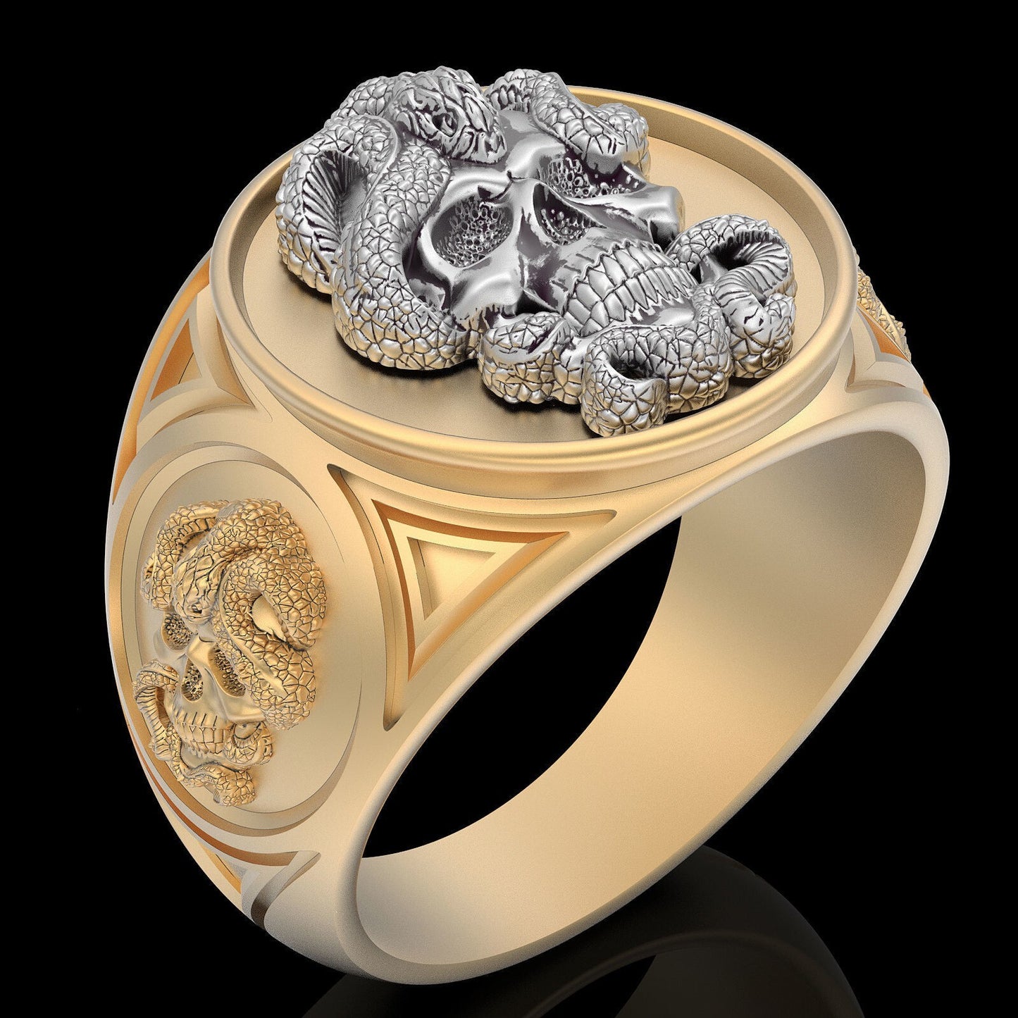 Gothic Snake Skull Ring Brass Retro Biker Punk Men Unique Jewelry Gift US5~15