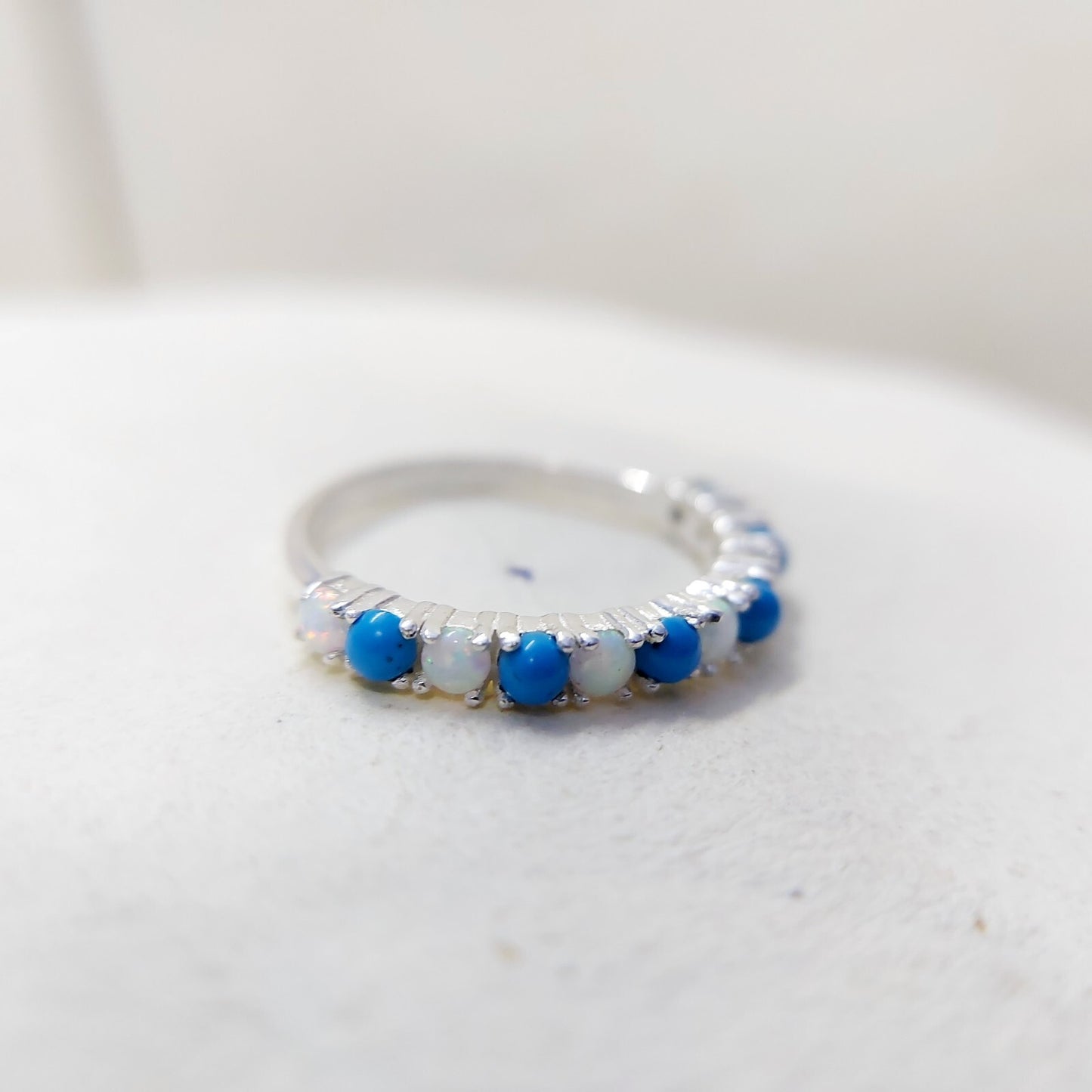 Turquoise Opal Eternity Wedding Band 925 Silver Natural Gem Women Ring Us5~ 15