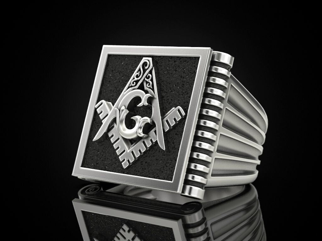 Mason Ring US7-15 Chrome 925 Silver G Symbol Freemason George Washington Style