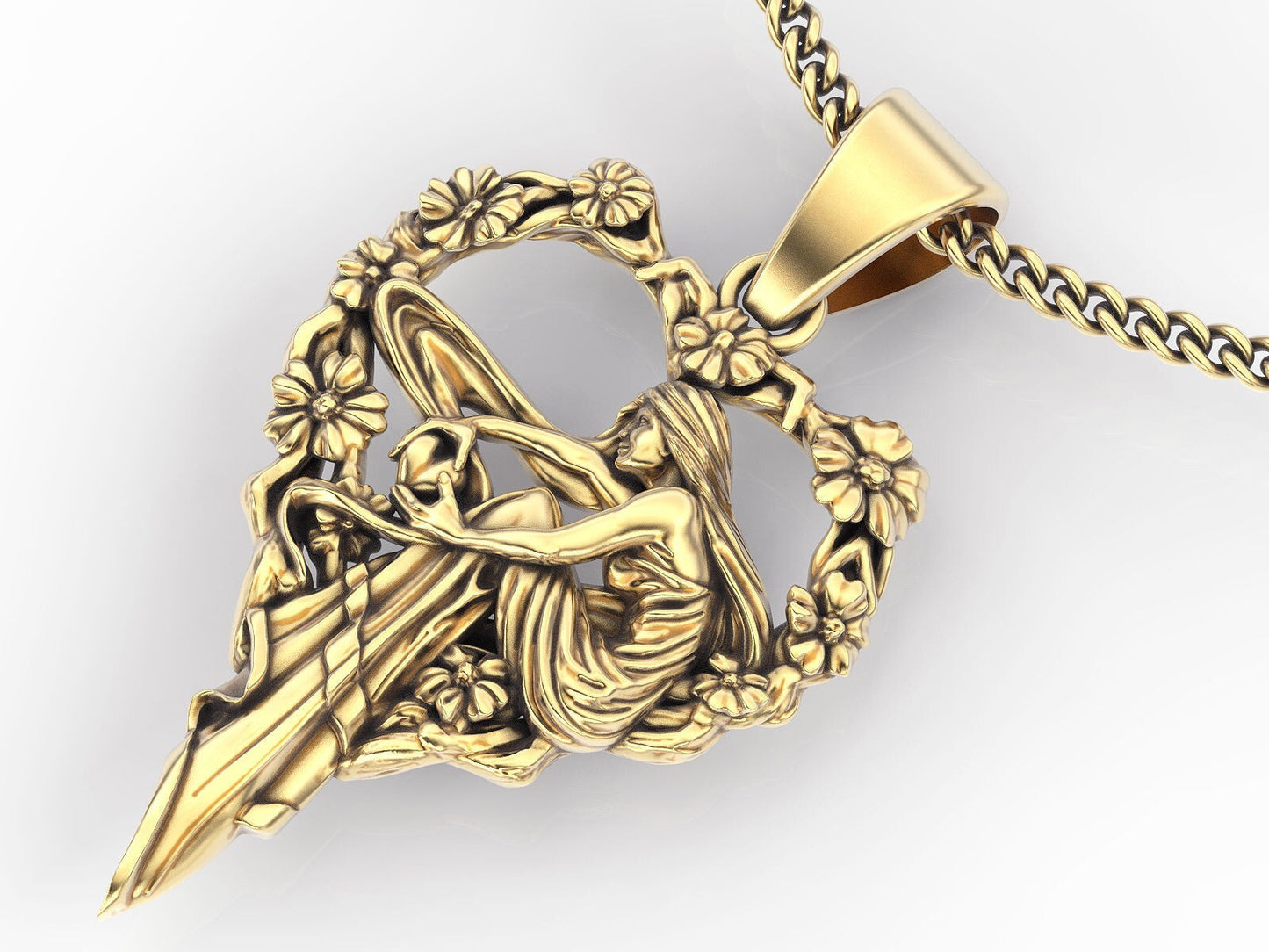 Women Heart Flower Brass Pendant Charm Necklace Viking Goddess Jewelry Gift Wife