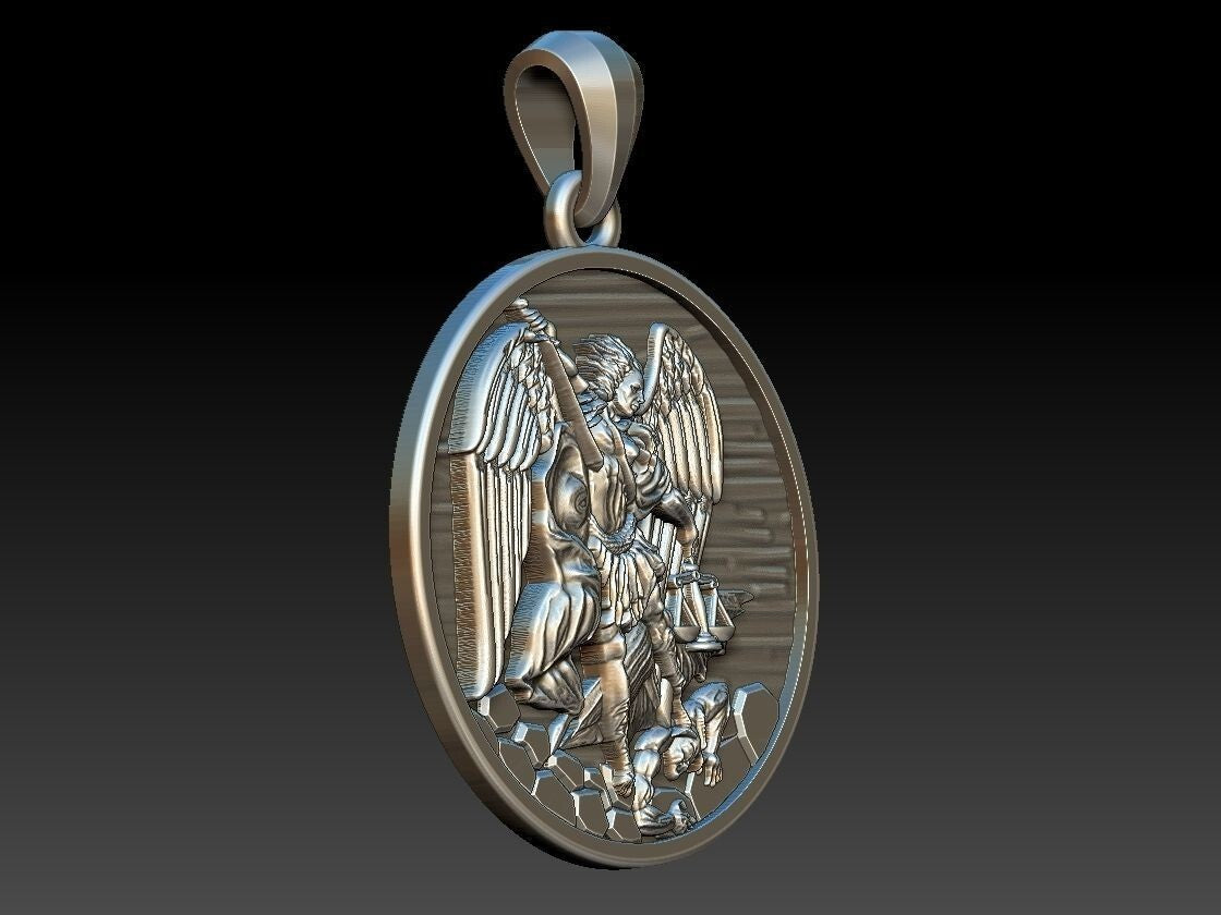 925 Sterling Silver Archangel Saint St Michael Medal Shield Pendant Necklace