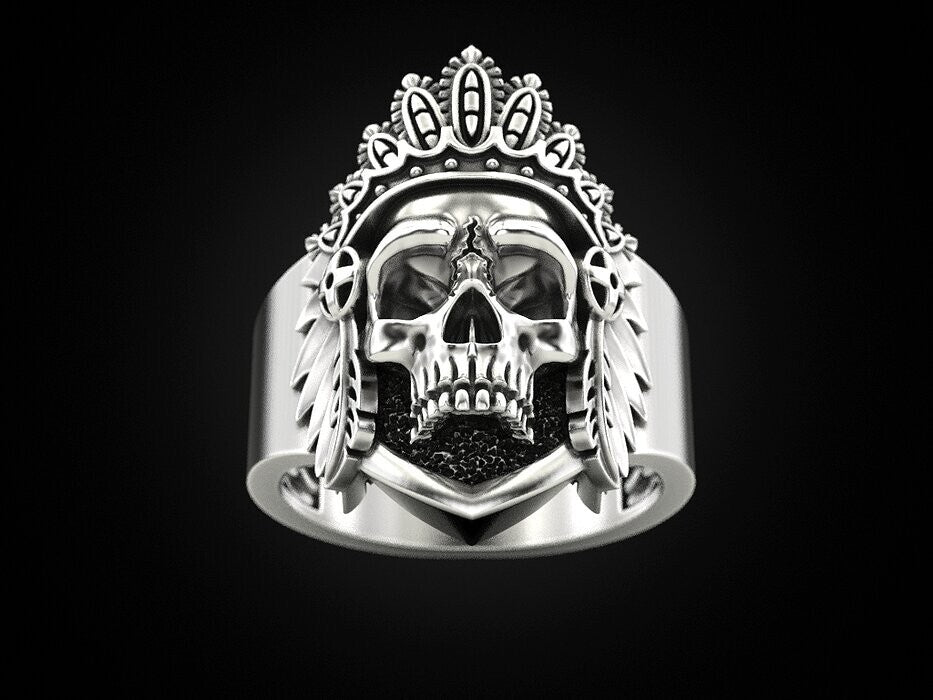 Silver Skull Wings Crown Ring Gothic Royal Biker Skull King Jewelry Ring US5~15