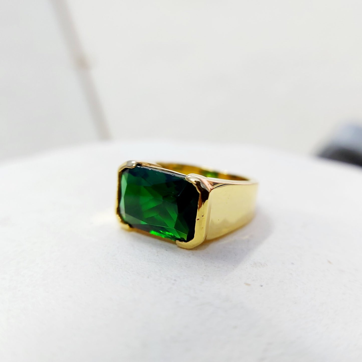 Natural Emerald Gemstone Signet Ring 925 Silver Men Band Anniversary Gift US5~15