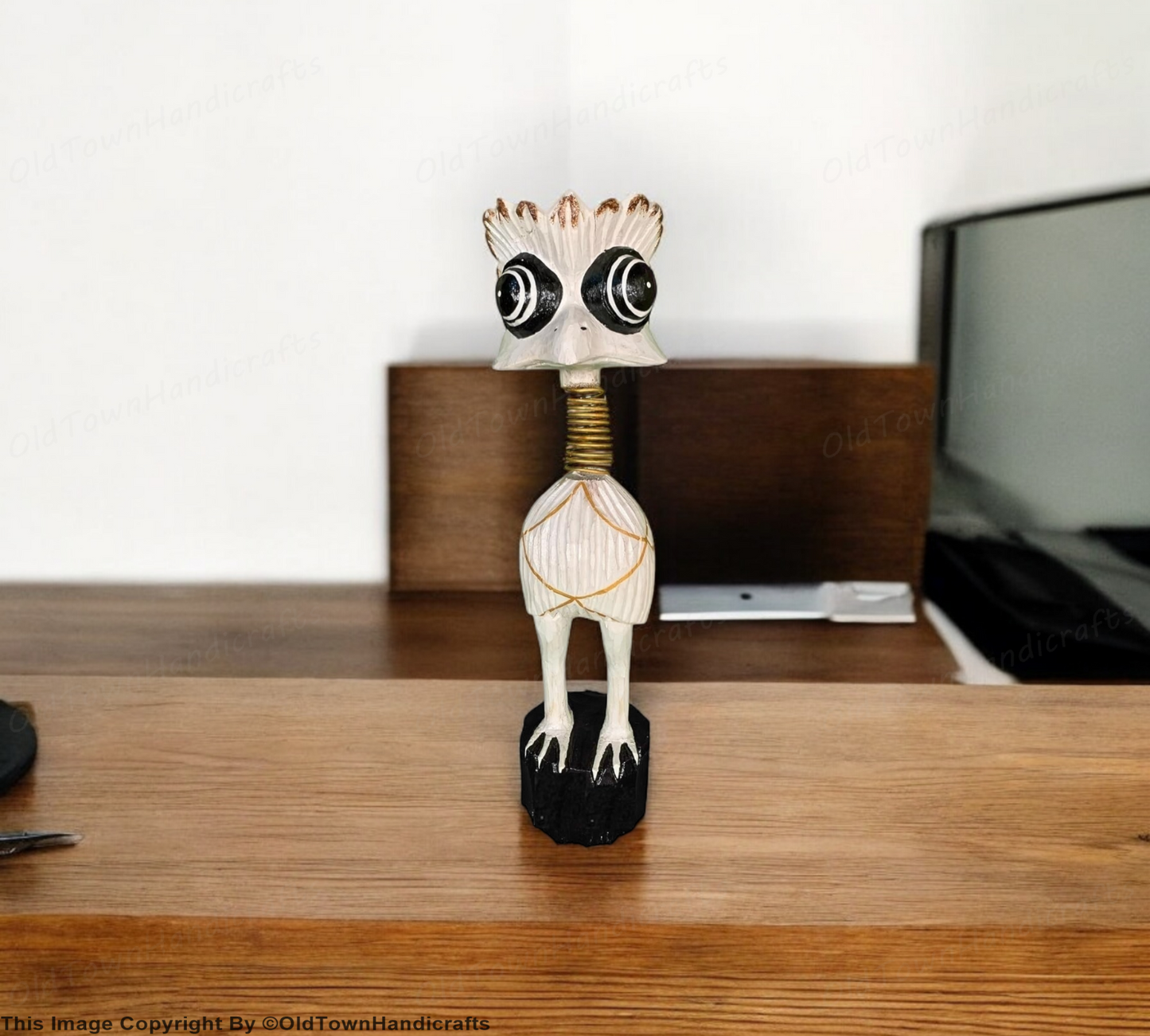 Wooden Ostrich Bird with Spring Neck Handcrafted Decorative Showpiece for Home
