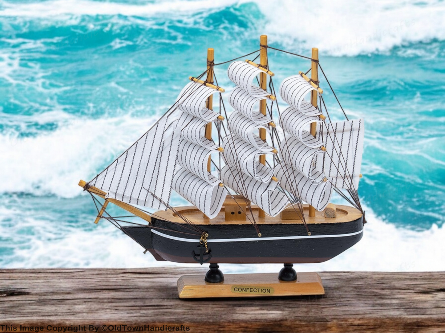 Handcrafted White Wooden Nautical Sailing Boat Ornament Decorative Marine Ship