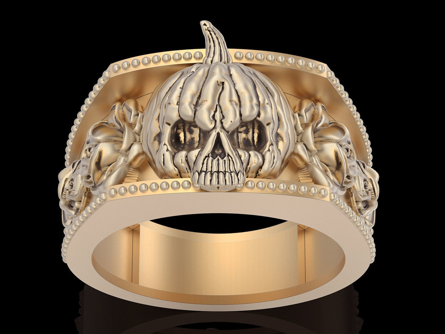 Custom Brass Pumpkin Skull Ring Gothic Jewelry Biker Skull Men and Women Us5~15