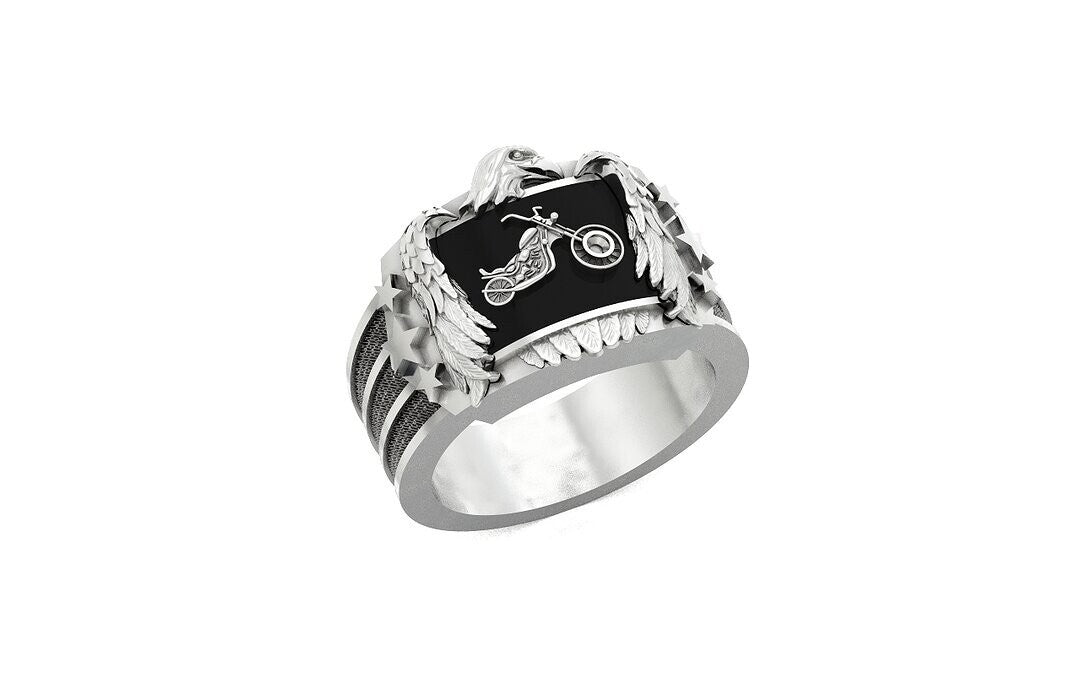 925 Silver Eagle Biker Ring Gothic Punk Signet Ring US5~15 Vintage Style Ring
