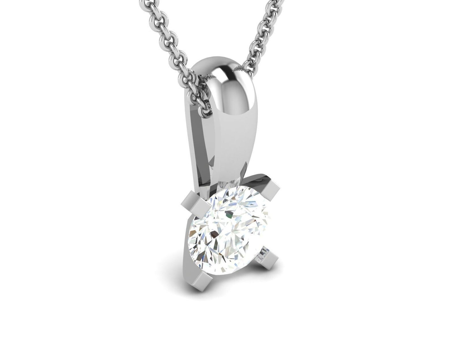 Silver Round Cut Solitaire Cubic CZ Pendant AAA CZ Round Single Necklace Women
