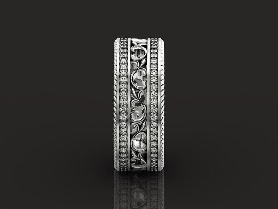 925 Silver CZ Curved Wedding Band Ring Elegant Stackable Women Men Ring US5-15