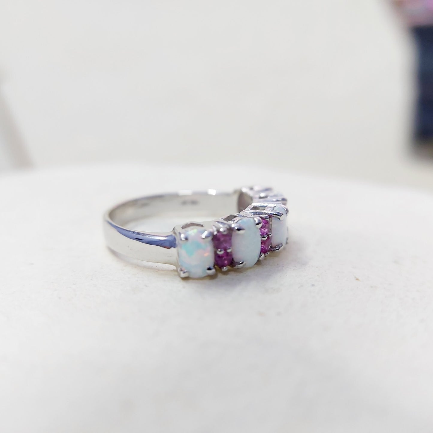 Eternity Opal Ruby Ring Silver Fire Opal Handmade Engagement Gift Ring Us5~15