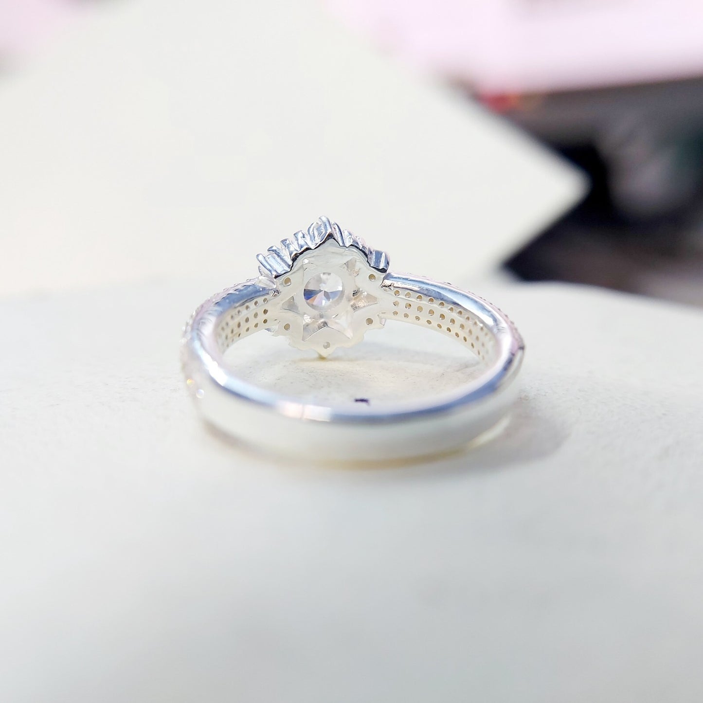 Halo Moissanite Flower Ring Lab Grown Silver Ring for Women Wedding Gift US5-15