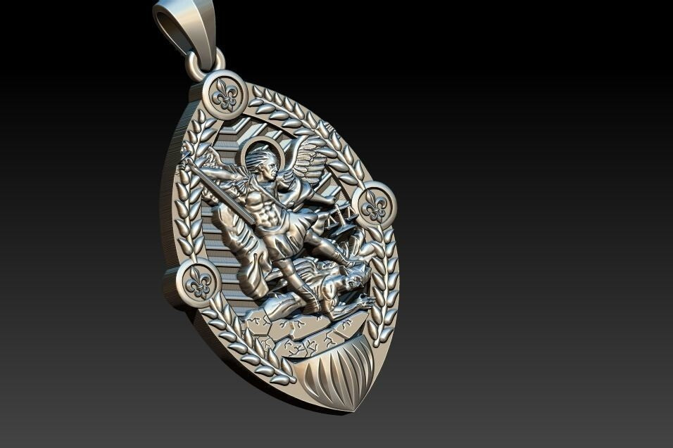 925 Silver San Miguel St Michael Archangel Gothic Charm Pendant Necklace For Men