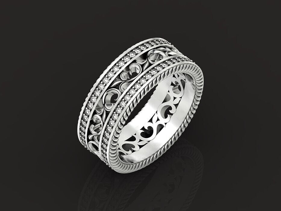 925 Silver CZ Curved Wedding Band Ring Elegant Stackable Women Men Ring US5-15