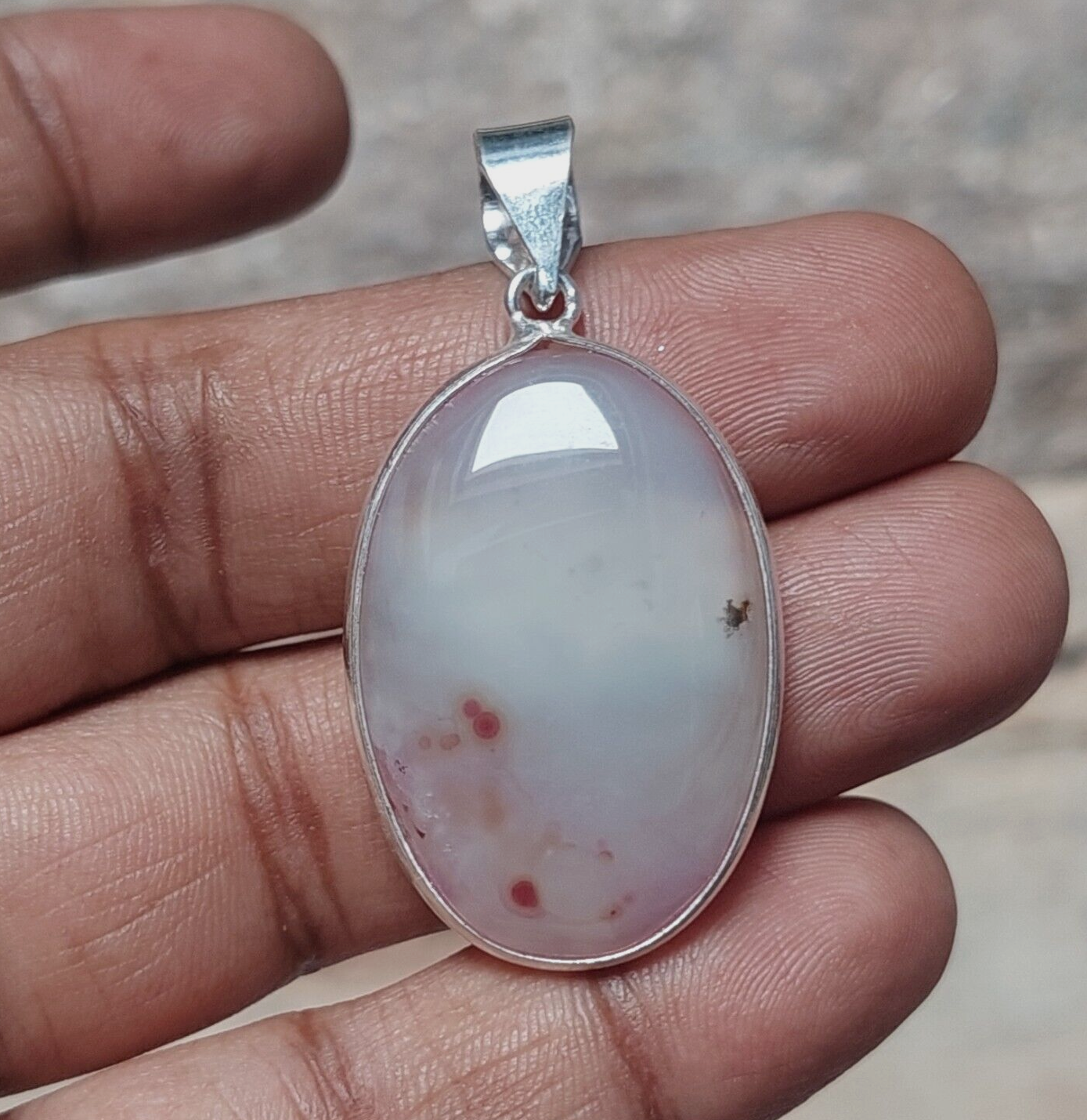 Oval Light Pink Agate Slice Pendant Necklace 925 Sterling Silver Pendant For Her