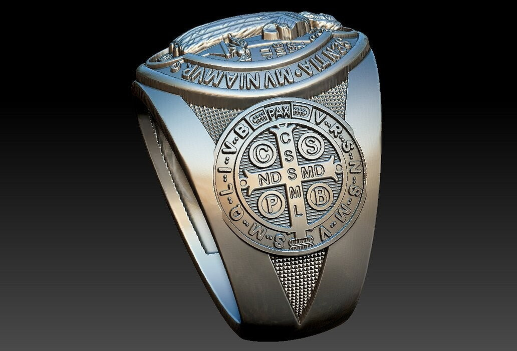 Saint Benedict Cross Ring 925 Silver Christian Signet Ring US5~15 Faith Gift