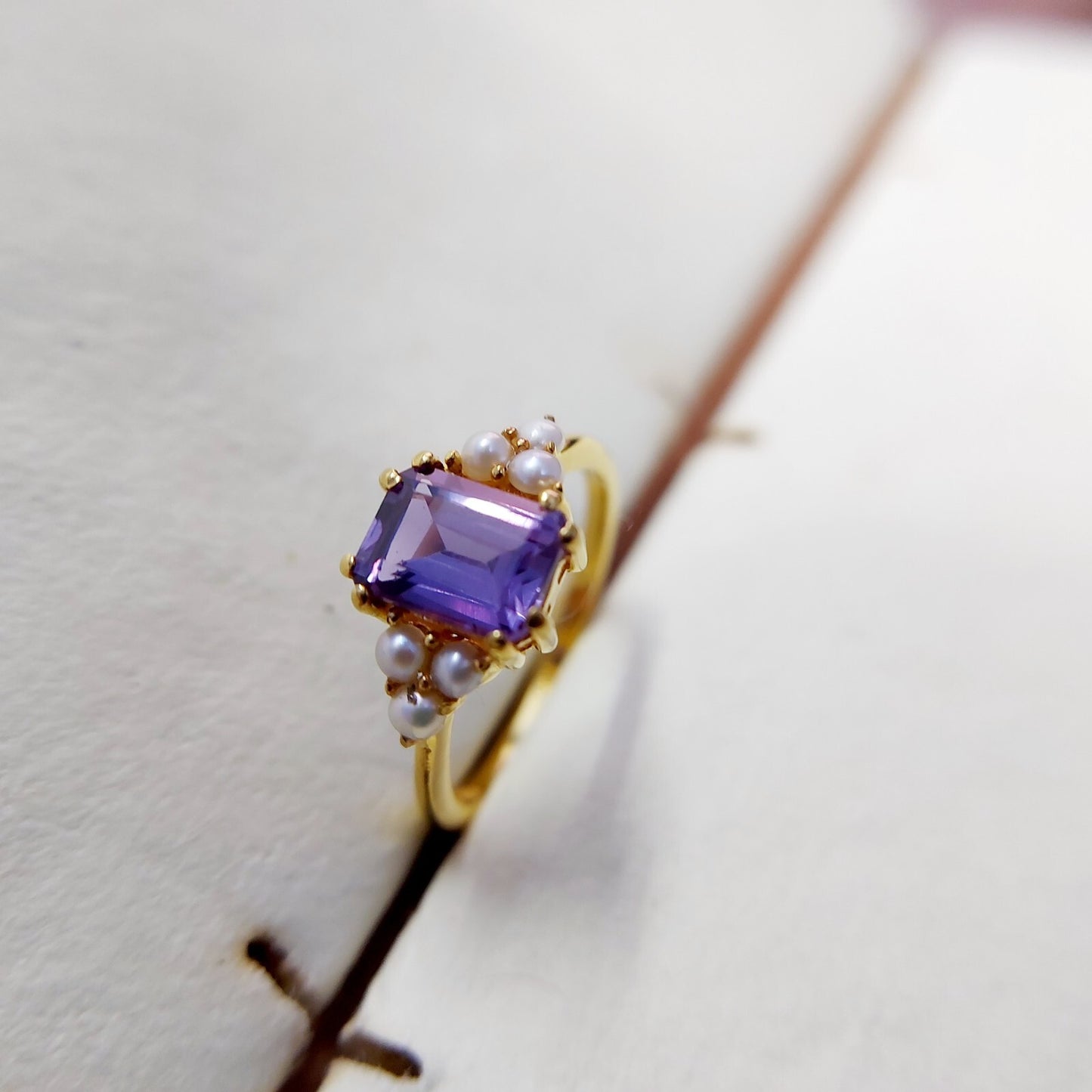 Emerald Cut Amethyst Pearl Ring 925 Silver Handmade Engagement Women Ring US5~15