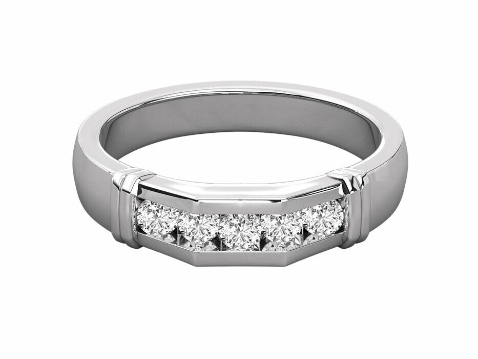 925 Silver CZ Channel Set Eternity Band Ring Men Round Cut Wedding Ring US5-15