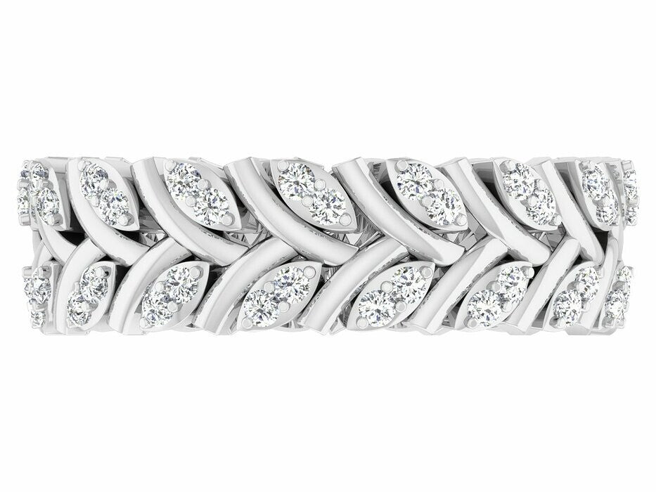 Silver CZ Leaf Shape Eternity Wedding Band Ring Women Floral Style Ring US5-15