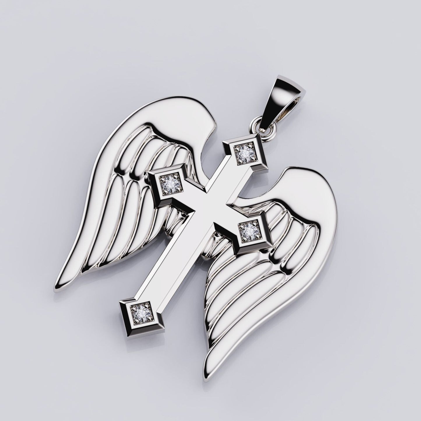 925 Sterling Silver Angel Wings Cross Pendant Archangel Michael Angel Wing Sword