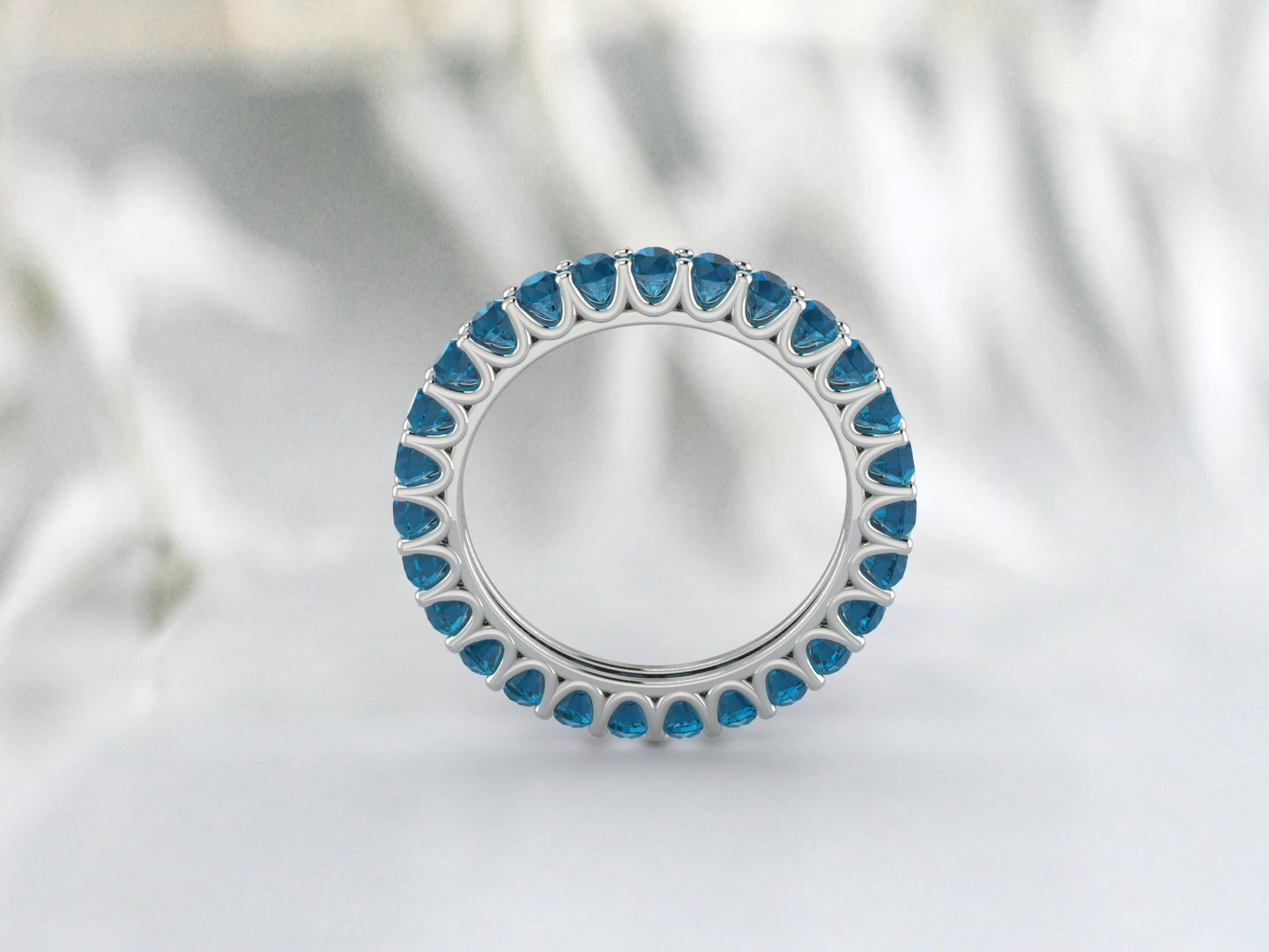 Natural Round London Blue Topaz Band Eternity Matching Promise Fine Silver Band