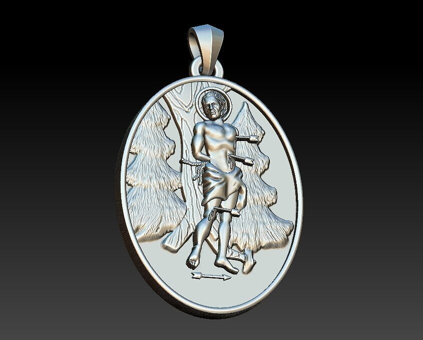 Silver Saint Sebastian Medal Pendant Swimming Athlete Necklace Gift Women US5-15