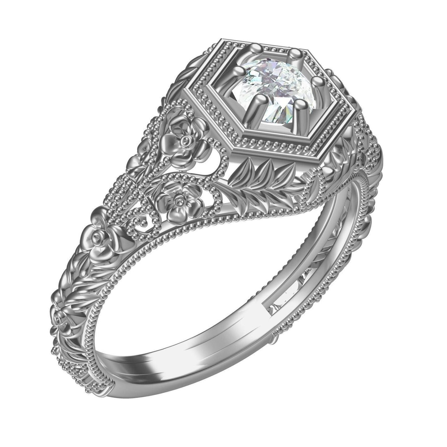 Art Deco Round Lab Created Solitaire Engagement Ring 925 Silver US5-15 Gift Ring