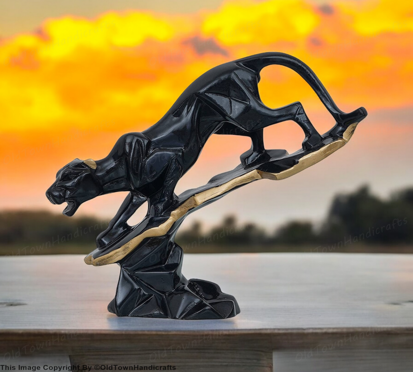 Handcrafted Black Panther Feng Shui Figurine Decorative Resin Showpiece Panther