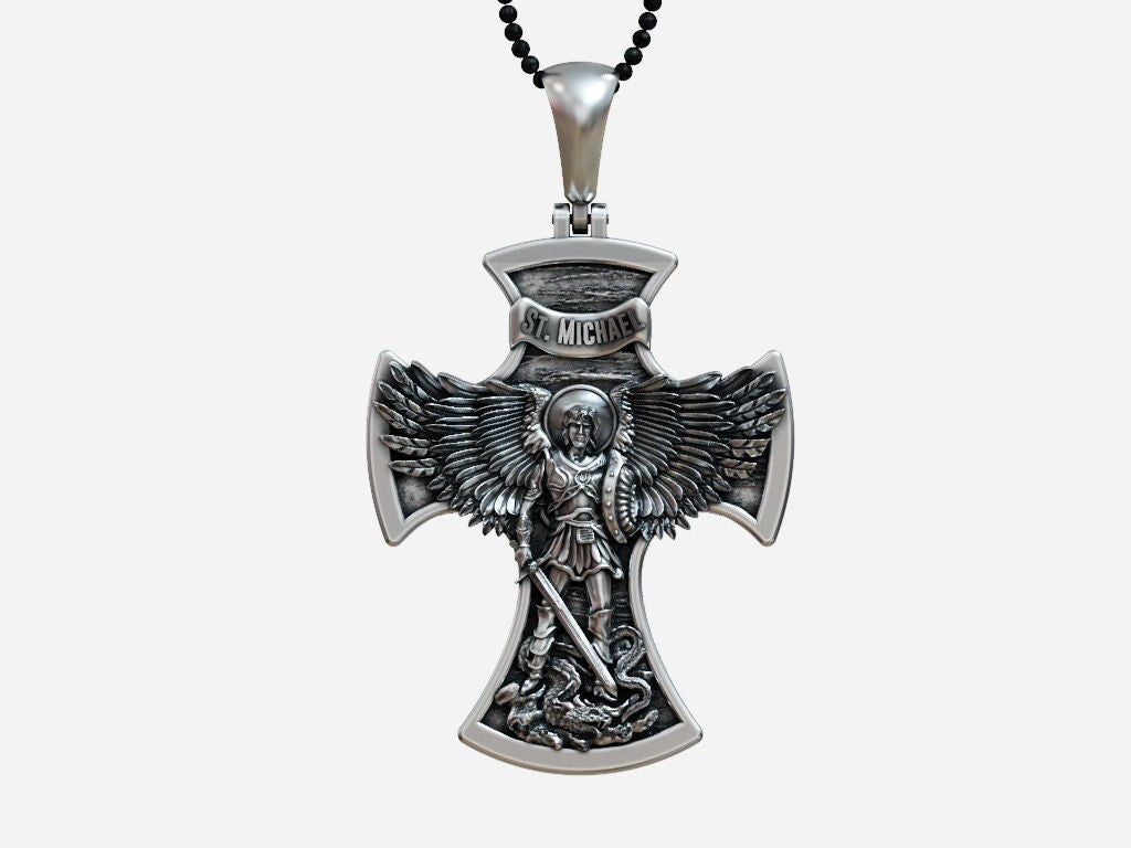 925 Silver Cross Saint Michael the Archangel with Prayer Pendant Necklace Unisex