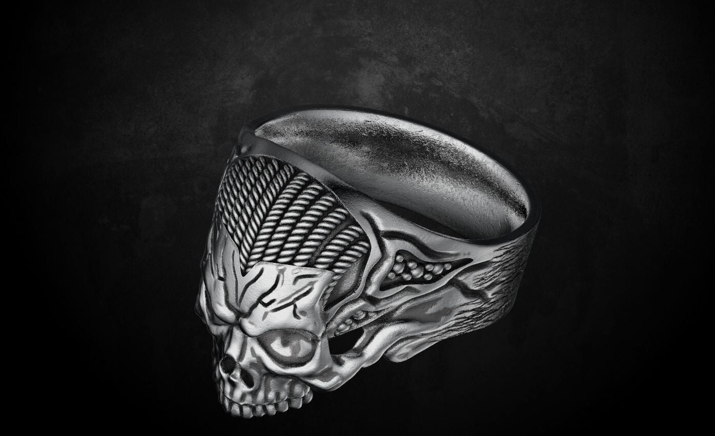 Vintage Silver Skull Rope Biker Gothic Ring US5~15 Bold Punk Retro Biker Ring