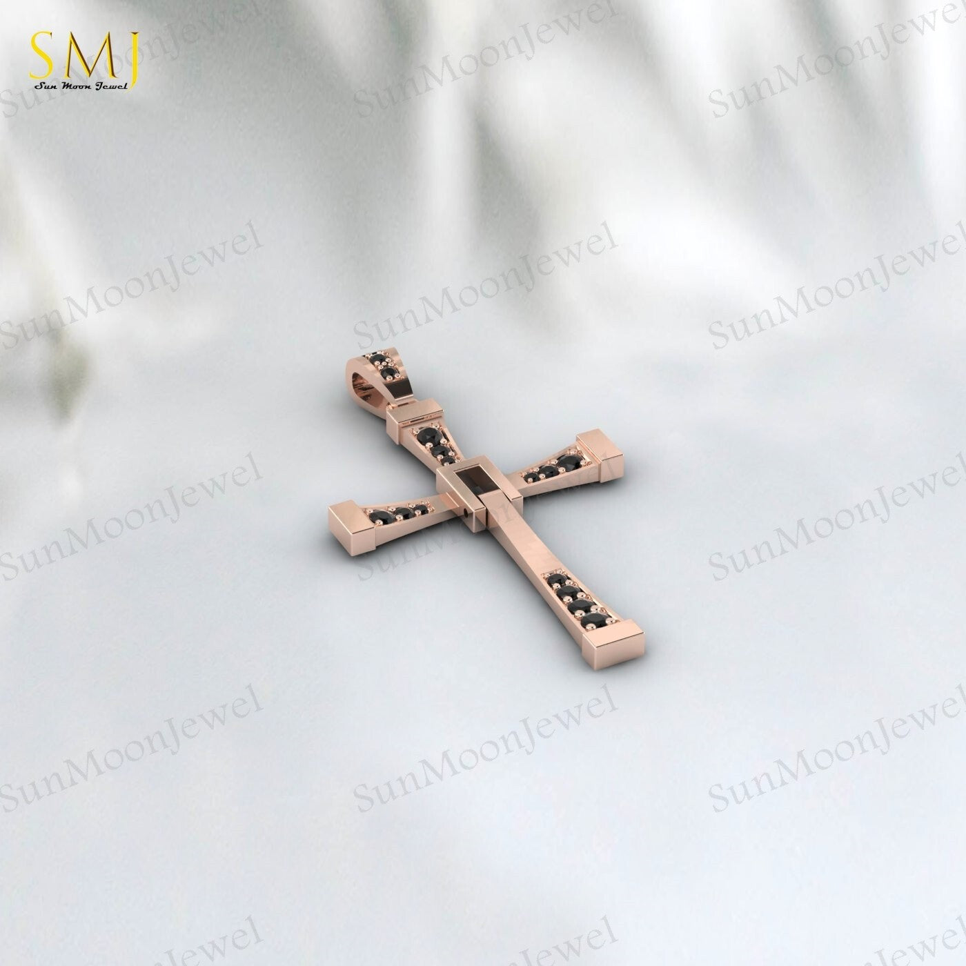 925 Silver Natural Black Onyx Cross Necklace Religious Charm Pray Rosary Pendant